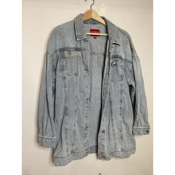 Guess Los Angeles Size L Light Wash Vintage Denim Jacket Mens/Unisex Long - Picture 3 of 9